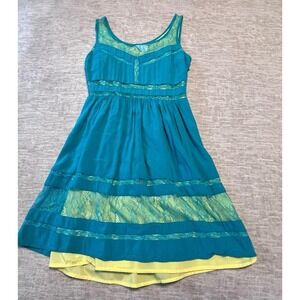Esley Women's Small Teal Blue Lace Trim‎ Sleeveless Lined Fit & Flare Dress